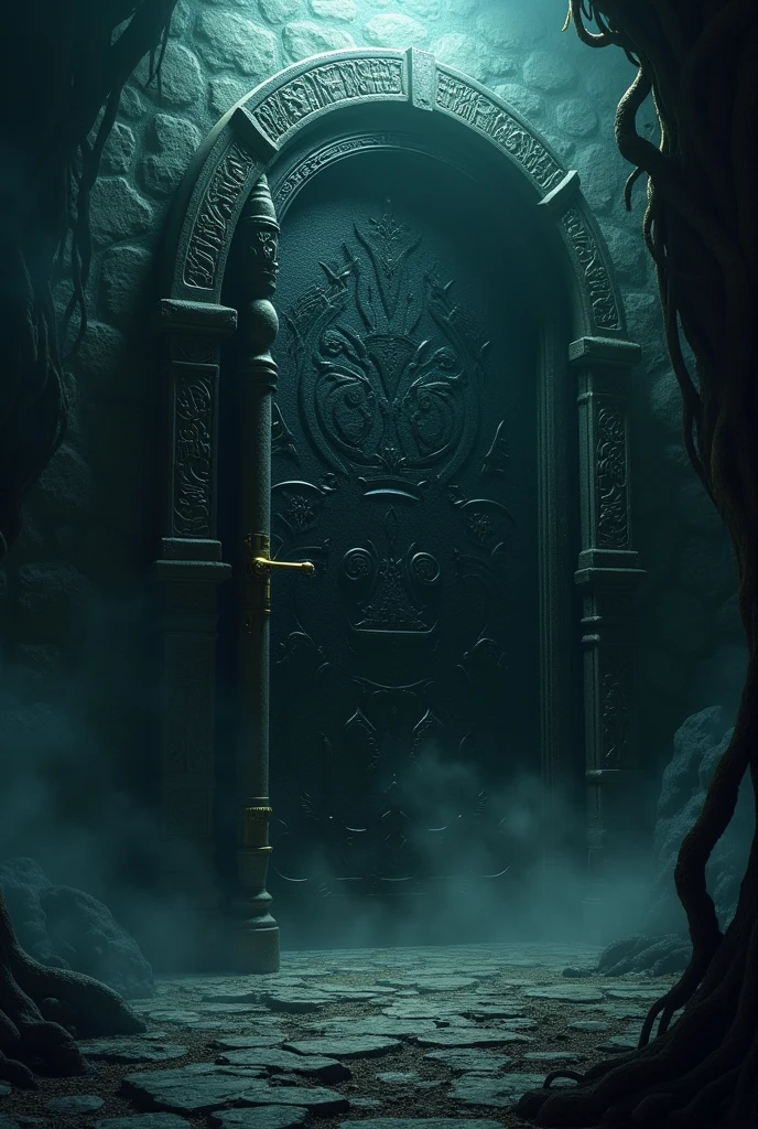 (masterpiece, Highest quality, Highest quality, beautifully、aesthetic:1.2),Something tightly locked behind the door,Release the Darkness,Black Light,Huge Energy,Feeling Dangerous,The surroundings are shrouded in darkness,Demon World,Different world,