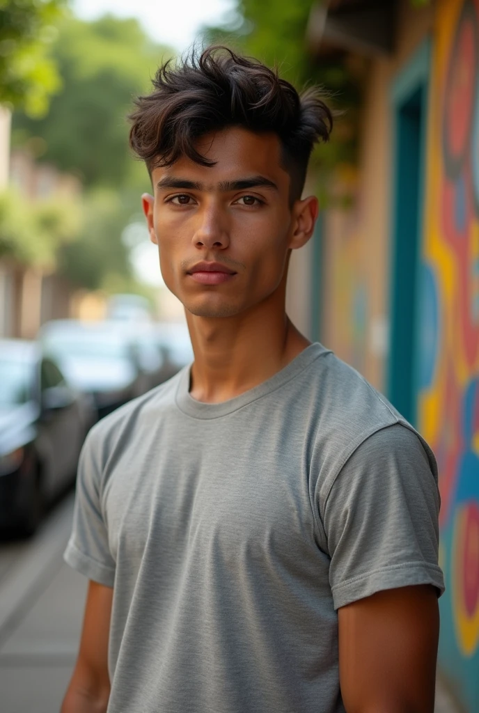 young Brazilian facing the camera super realistic.
more adult appearance