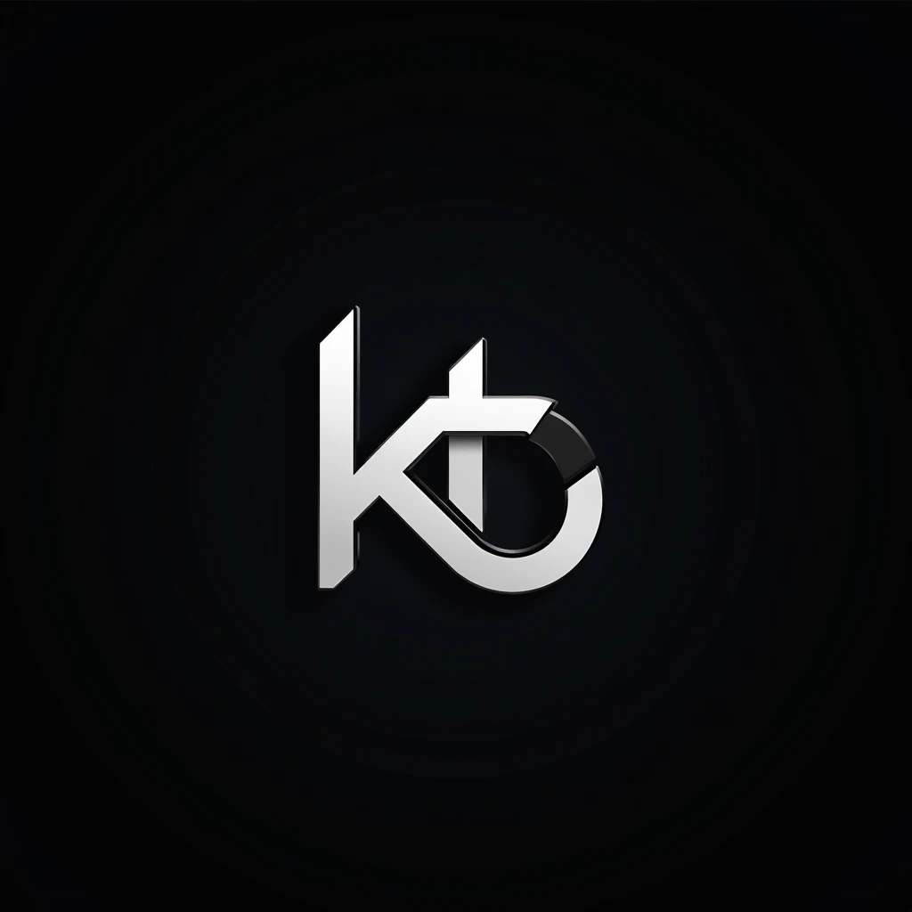 A stylish logo for a football app, black and white, black background, simple but stylish, no color gradients, featuring the letters "k", "b", and"t"