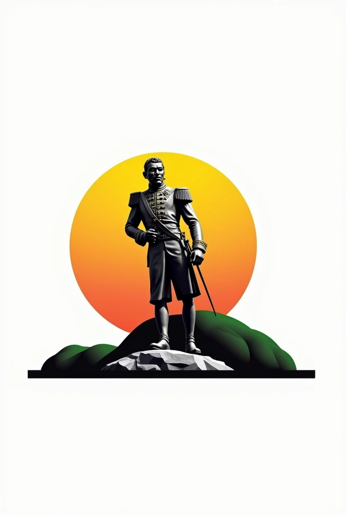 Creer une image semblable mais mais une statue où me Soleil est en haut dans le ciel mais avec une statue incarnant jean Jacques Dessalines 