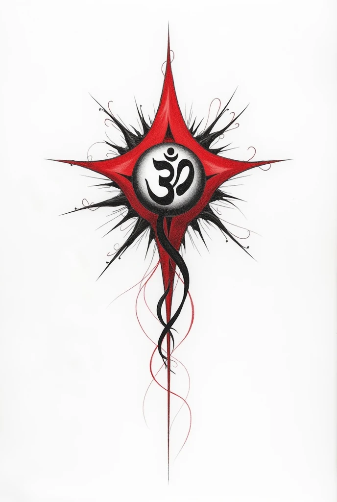 A sketch.for tattoo it should be minimalist but should include the Buddhist symbol of om, the red star of the ezln, something from the skap group and manu chao