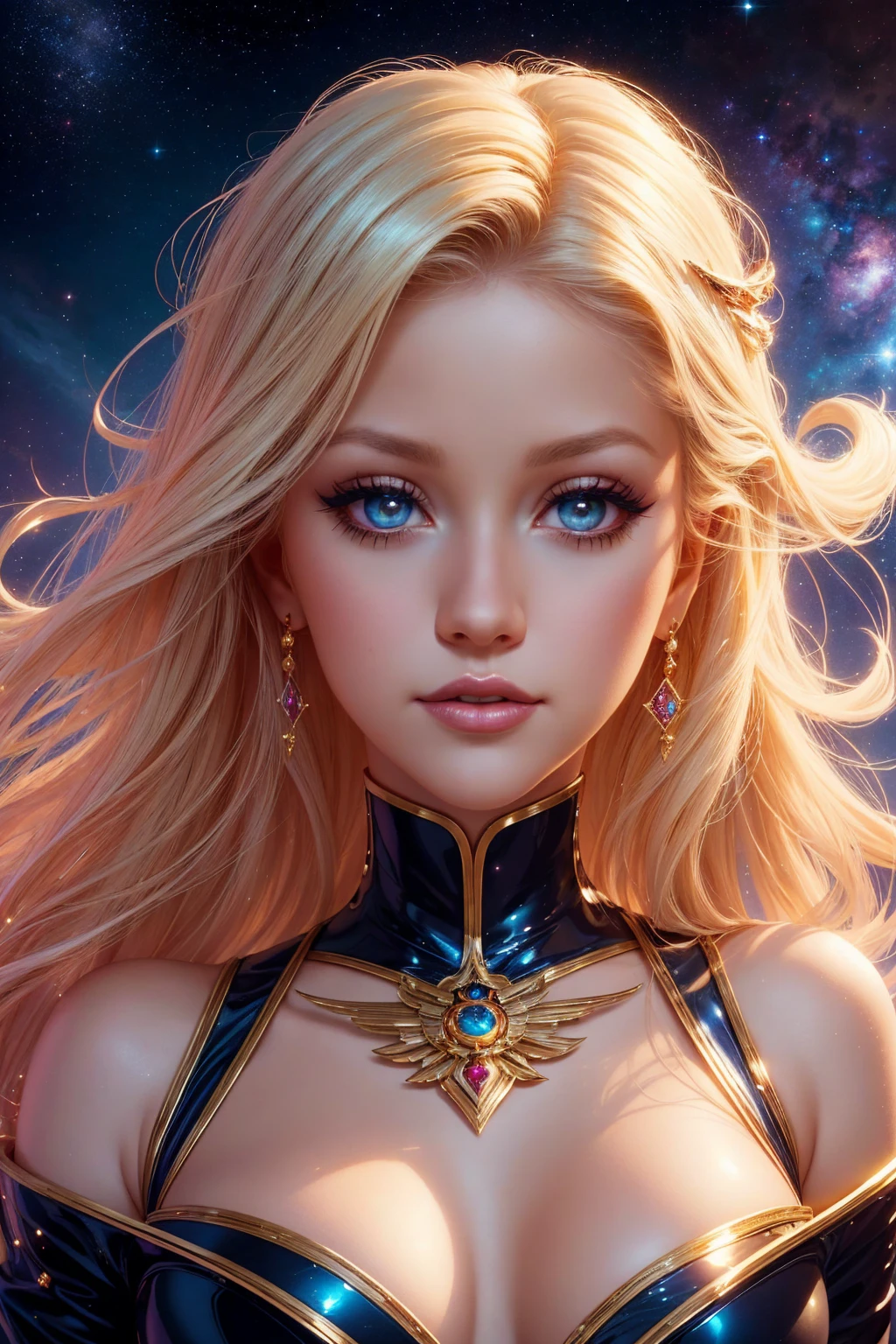 portrait Christina Aguilera, wearing sexy sailor moon outfit, in space, 6 0 3 0 s, curly hair, intricate, elegant, highly detailed, digital painting, artstation, concept art, smooth, sharp focus, illustration, art by thomas kindkade, charlie bowater, artgerm, greg rutkowski, alphonse mucha and alexandra fomina, 36k, glittering, shining