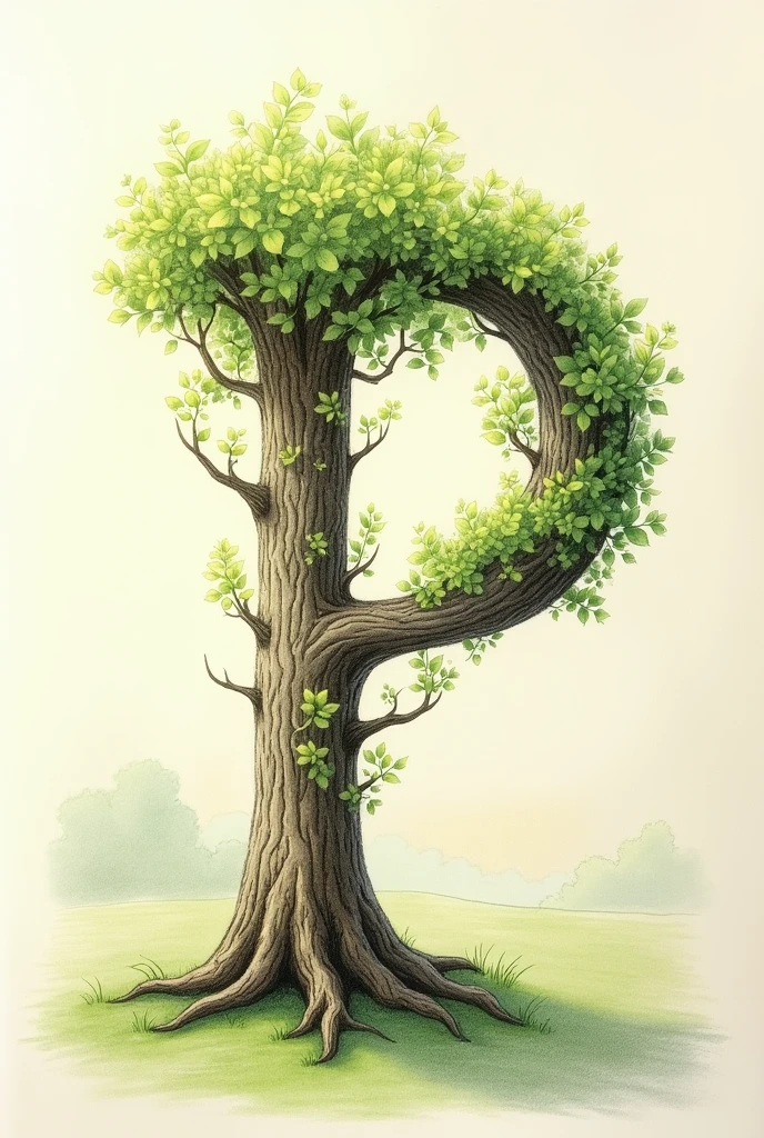 Pencil stroke of letter P tree