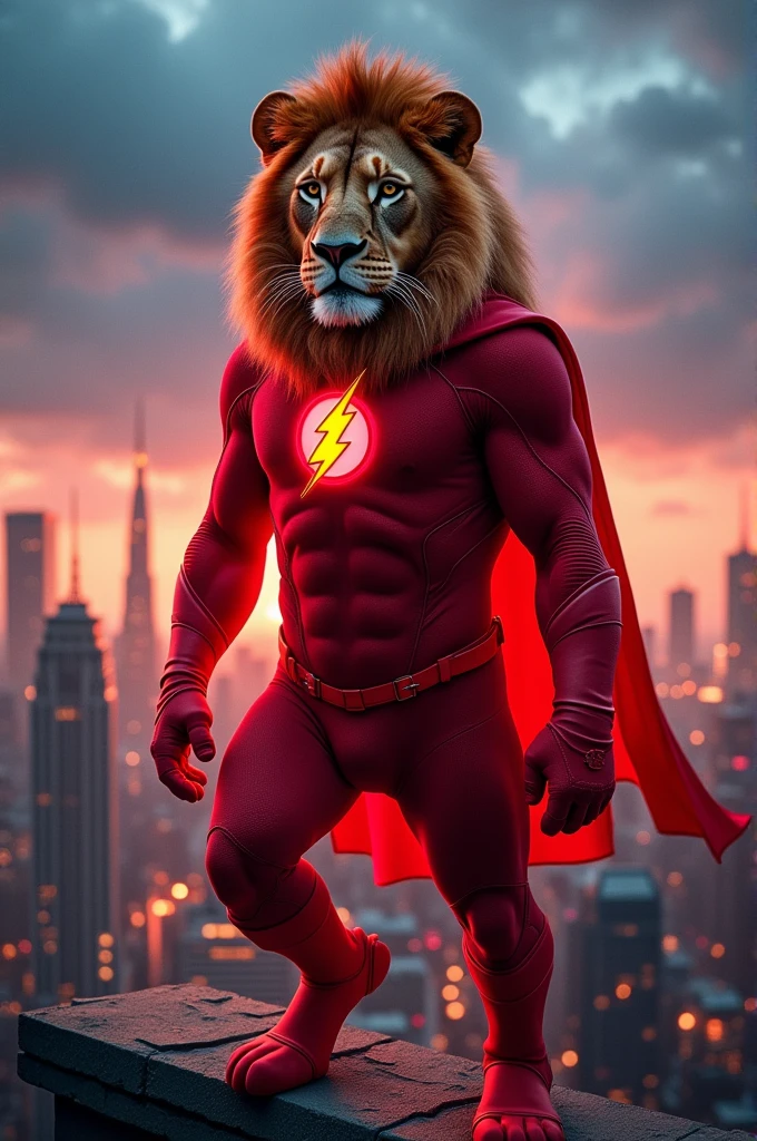 Un lion portant le costume de Flash