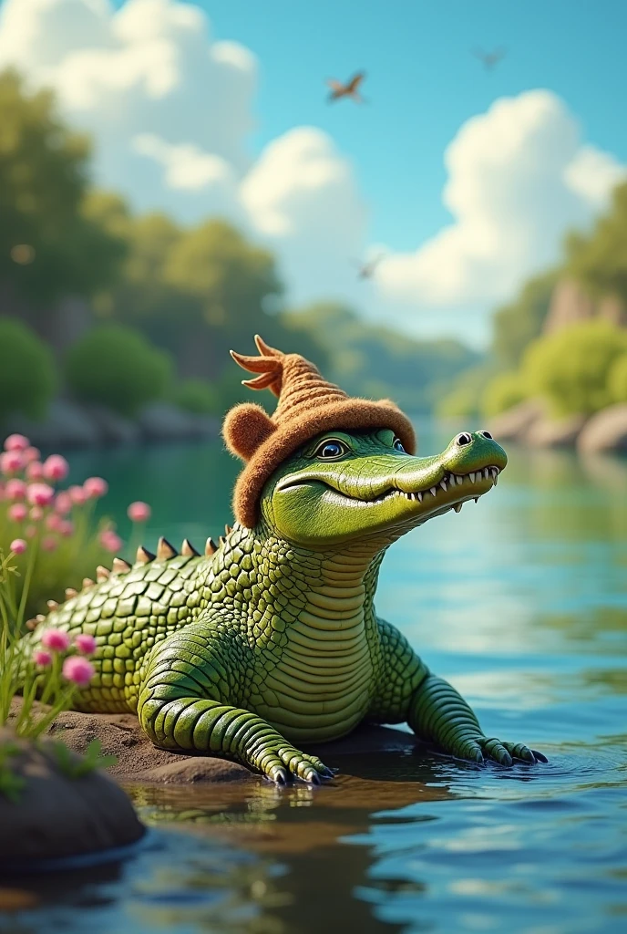 Crocodile with capybara hat