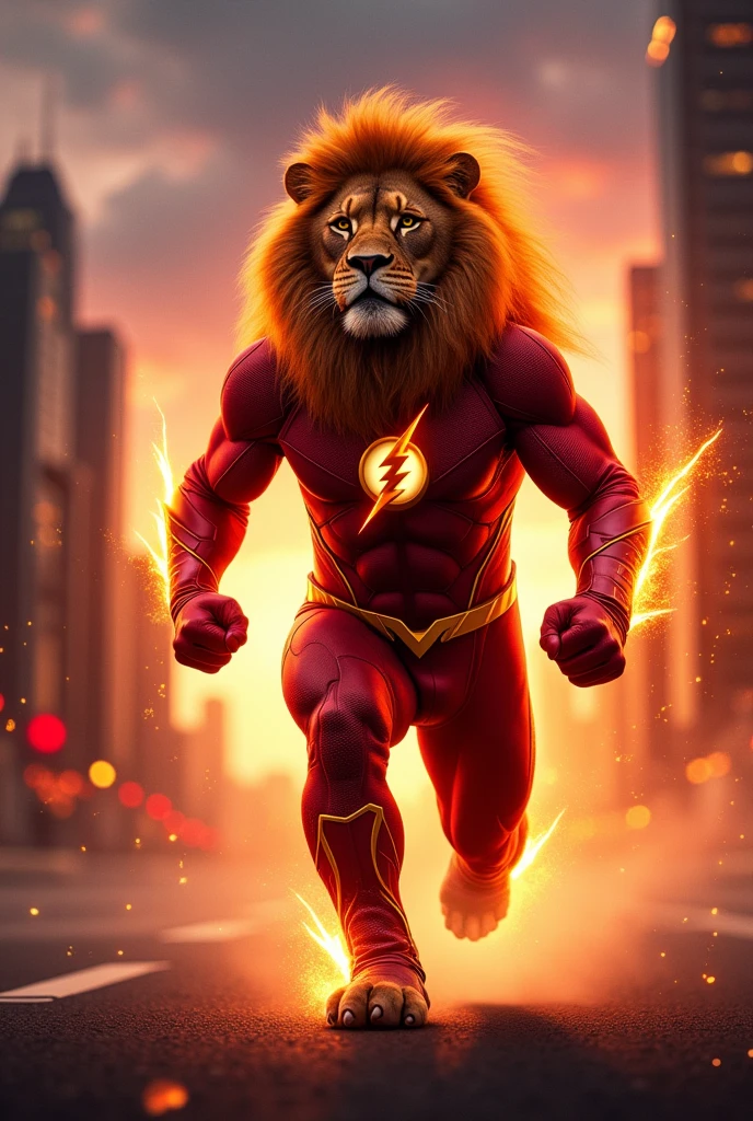 Un lion portant le costume de Flash