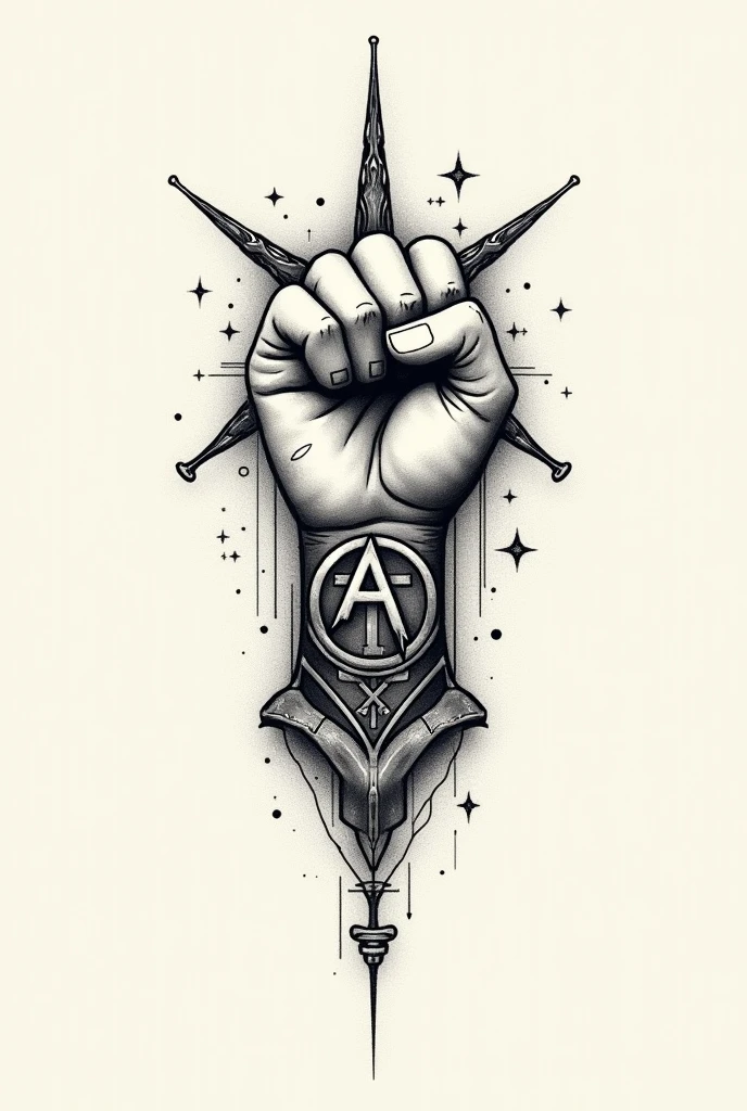 A sketch.for tattoo it must be minimalist and portray anarchist deologies, Socialists, get inspired by some drawings from the Zapatista exercise of national liberation by the Skap and Manu Chao groups 