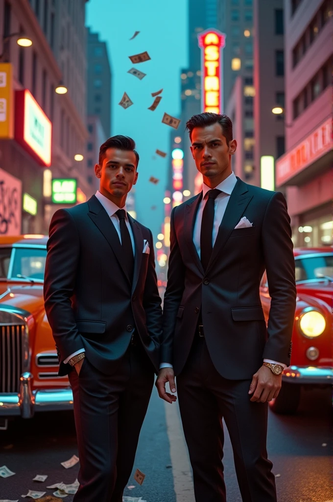 money, carriages, two young men, criminal influencer