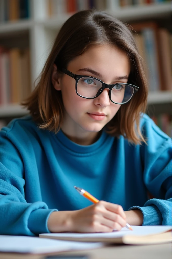 Developing cultural and intellectual skills, education according to the curricula prescribed for students , receiving information in the classroom, a close-up picture of a swedish student with glases wearing a yellow uniform sitting on a school desk , performing school assignments