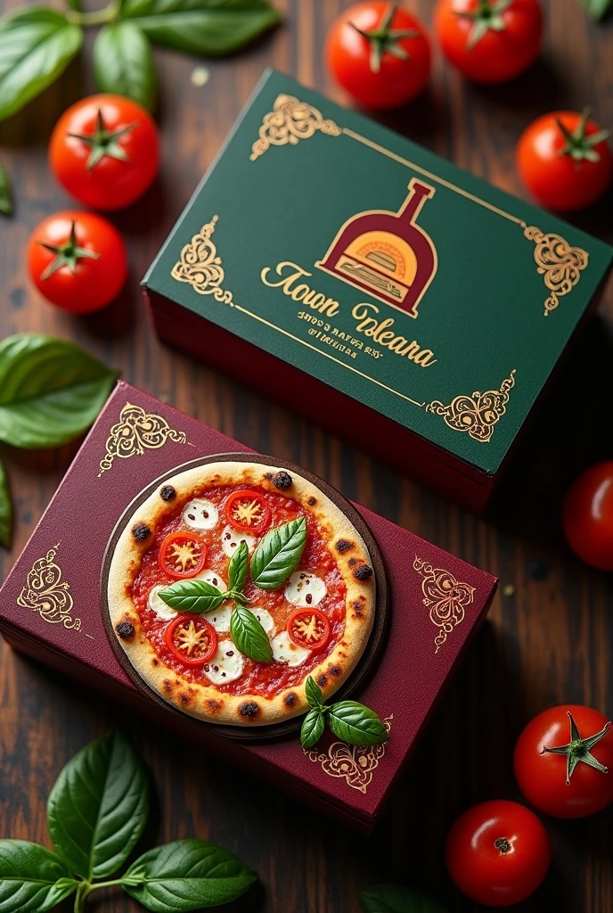 create an eye-catching pizzeria business card with sophisticated colors 