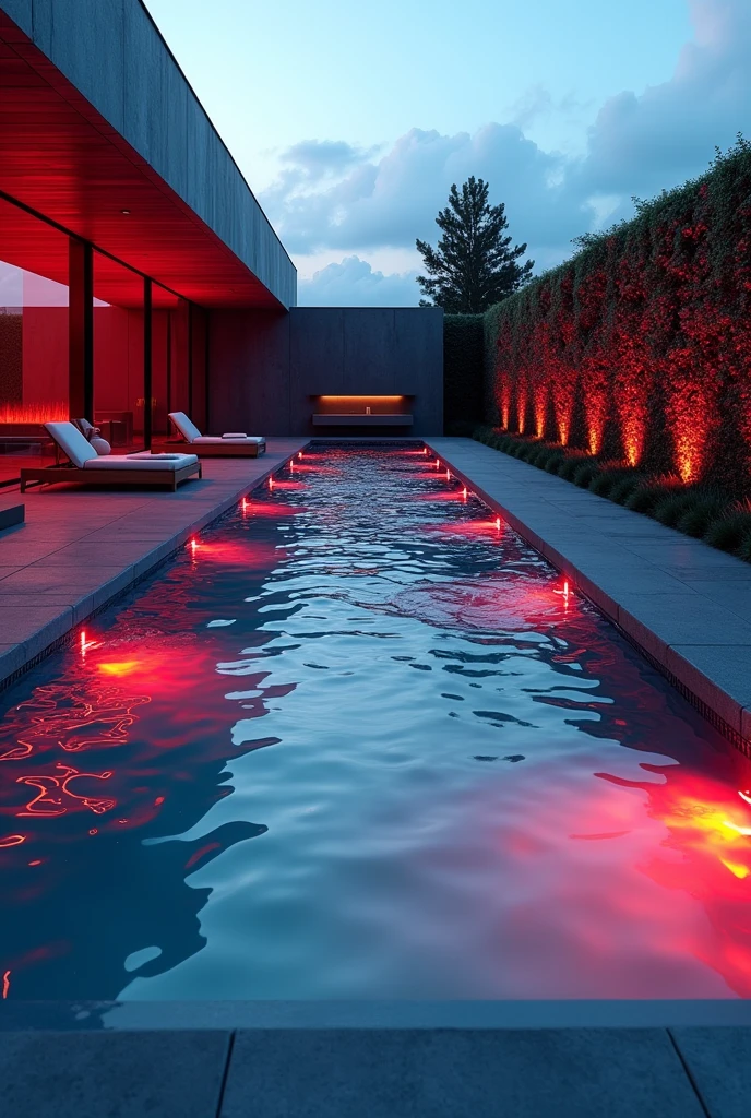 Swimming pool in dark grey, Red and baby blue colors without furnicure