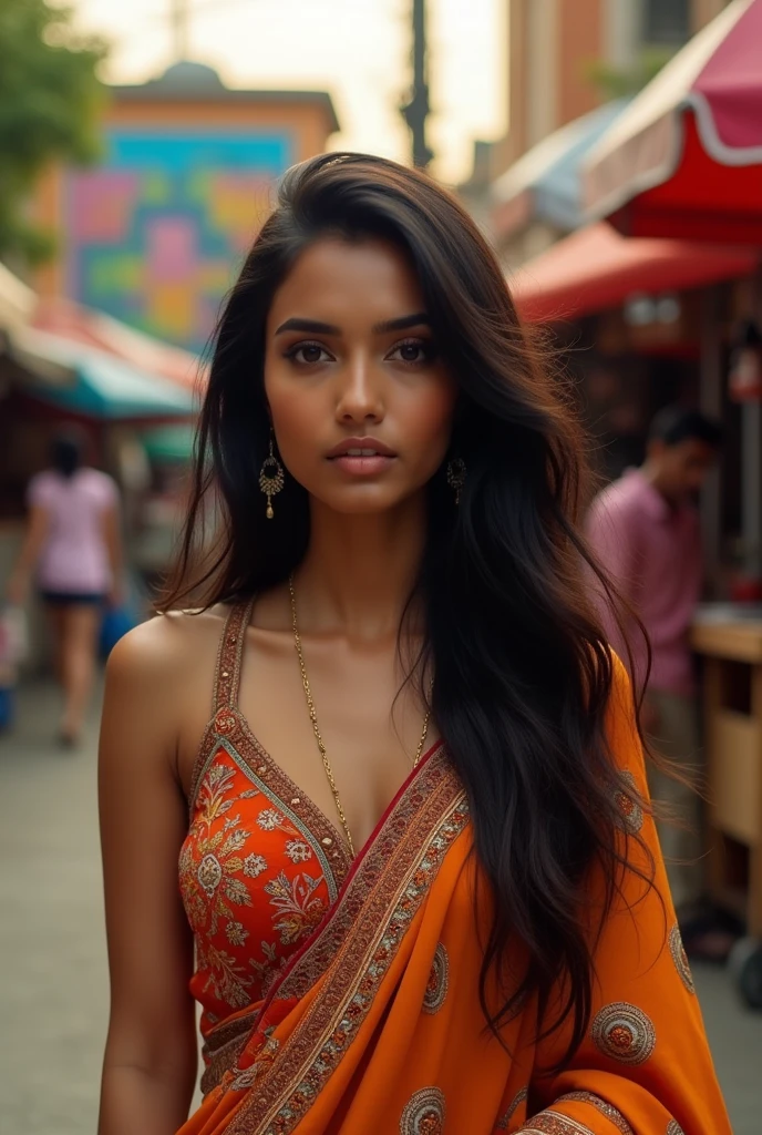 Create real images " hot indian girl on jince top full image"