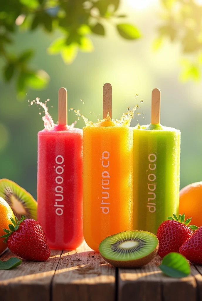 You could make fruit popsicles with packaged alcohol with the fruzolico logo. The packaging is 6x26 cm