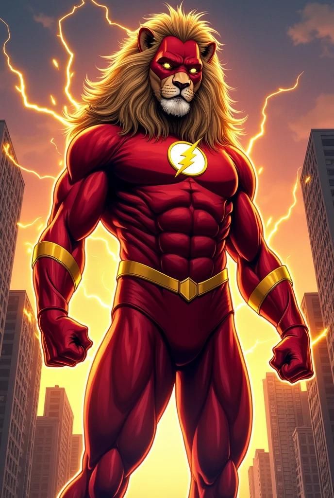 Un lion portant le costume de Flash