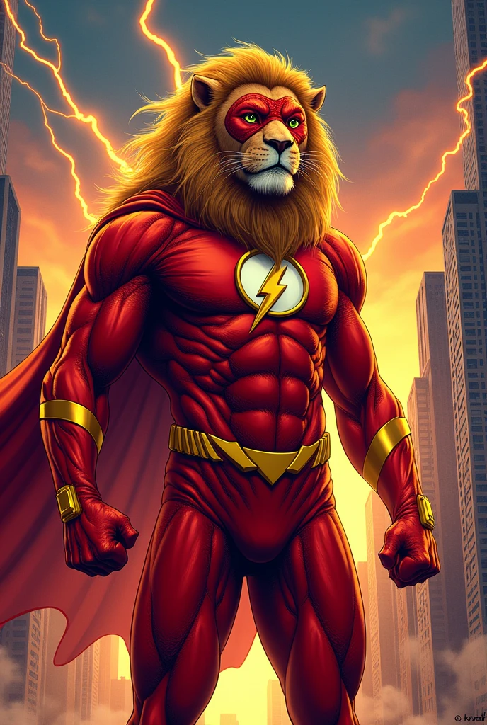 Un lion portant le costume de Flash