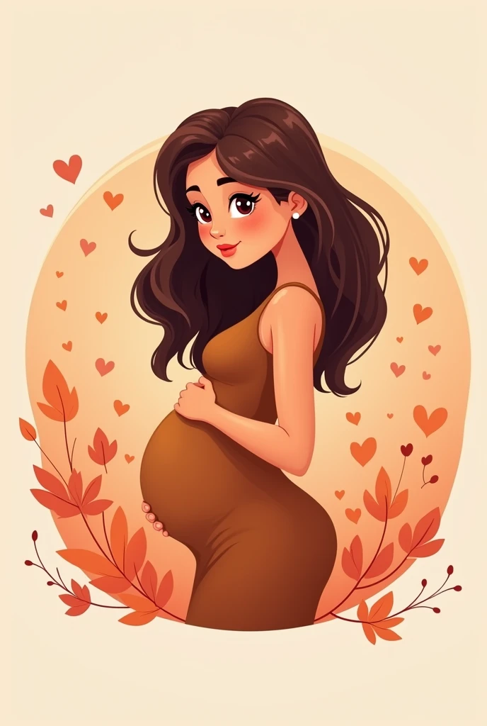 My banner is about high-risk pregnancy, in brown colors, dark red and light orange. Create a cartoon image in a centered way as it will be inserted into a circle: Pregnant woman in labor with amniotic fluid bursting 