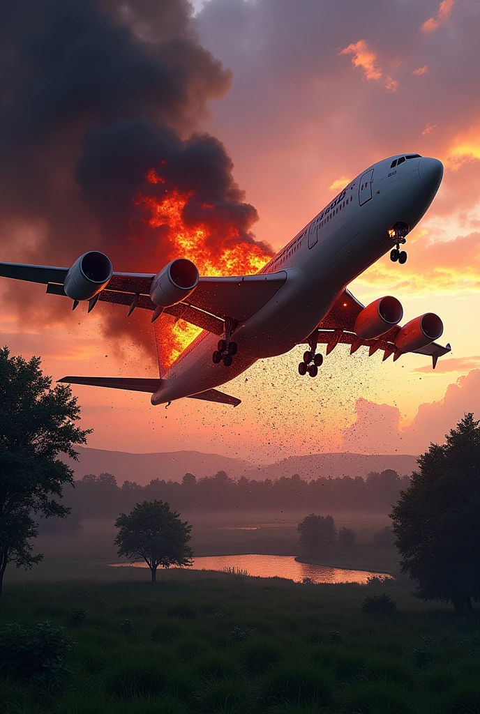 Plane crashing on fire 
