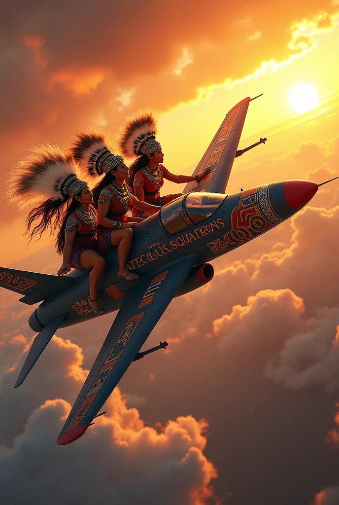 Aztec warriors, Flying a fighter plane with Aztec empire features, and the legend written Aztec legion squadron