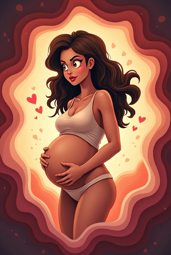 My banner is about high-risk pregnancy, in brown colors, dark red and light orange. Create a cartoon image in a centered way as it will be inserted into a circle: Pregnant woman in labor with amniotic fluid bursting