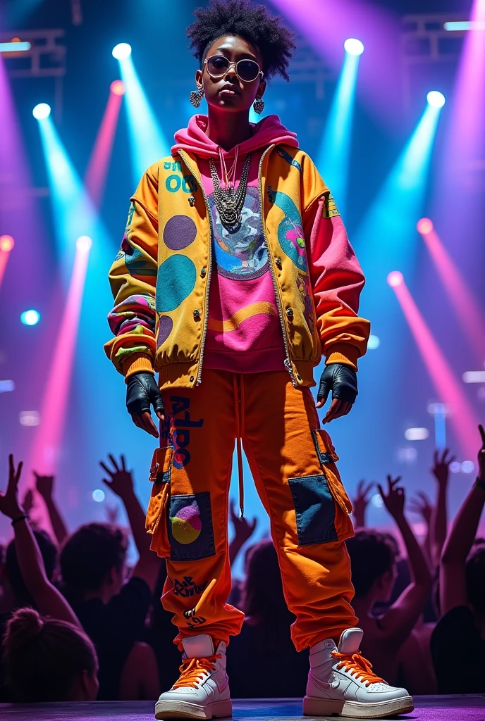 Create me an outfit inspired by Joost Klein's and Käärija's stage outfits