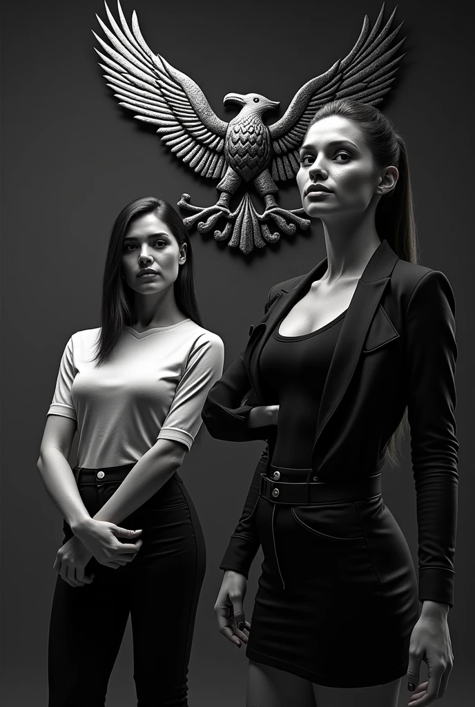 LET THE BACKGROUND BE BLACK AND WHITE. LET THE BEŞİKTAŞSPOR CLUB COMBAT BE IN THE MIDDLE AND A WOMAN CLOTHED IN BLACK AND WHITE STANDS NEXT TO IT. LET IT WRITE "SEDA OZ" WITH A 3D LOGO AND HAVE AN EAGLE ABOVE MY NAME.