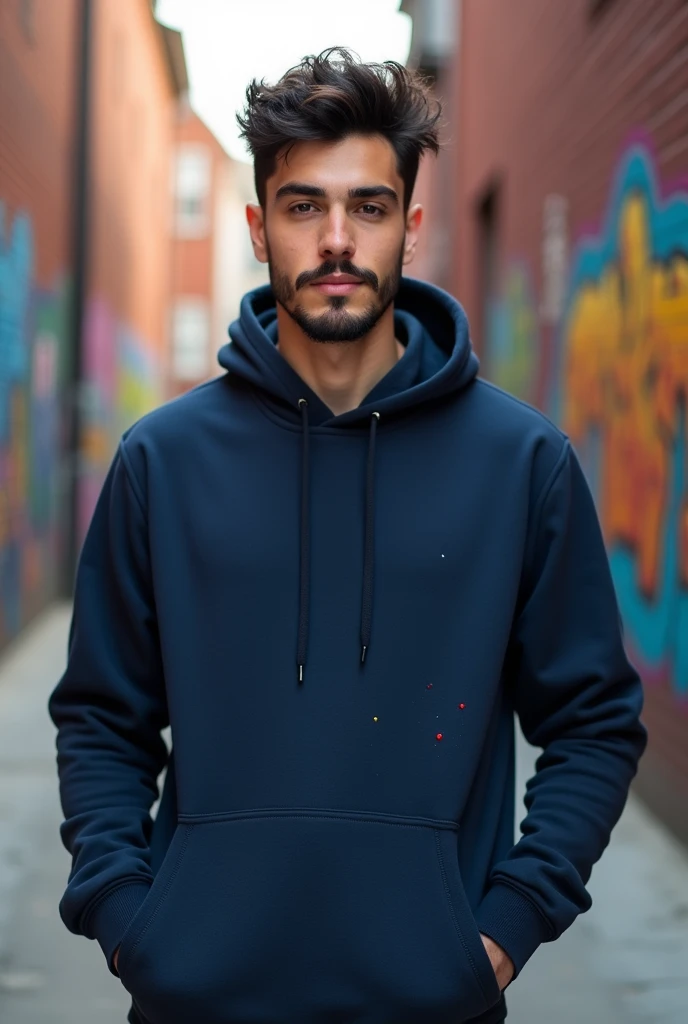 young man, with beard and mustache with sweatshirt 