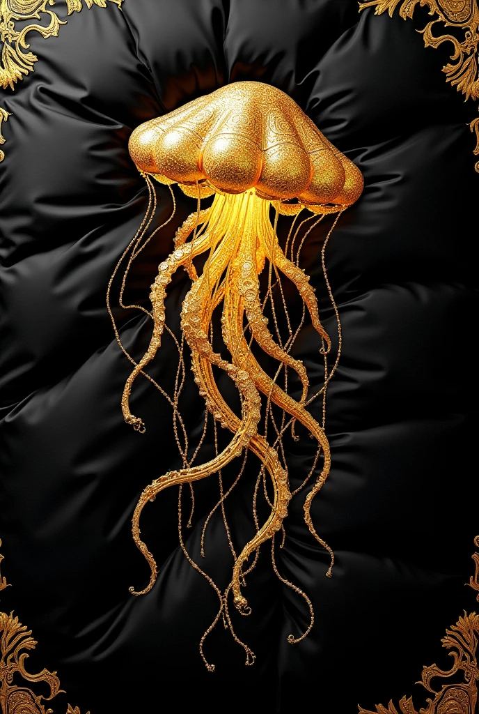 Black duvet with gold Versace jellyfish in the center