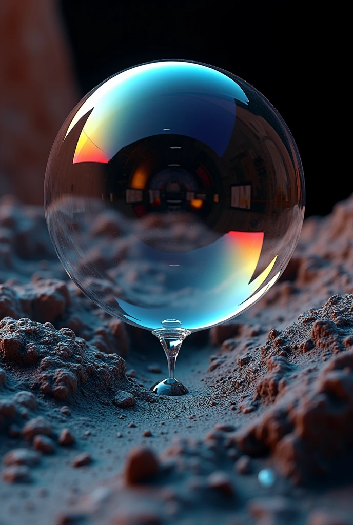there is a smooth black bubble growing in a rift between two martian land masses, the bubble anchored itself to rift walls, and climbing higher, astronauts are witnessing it for the first time, a close up of a soap bubble floating on a black surface, ethereal rainbow bubbles, iridescent soapy bubbles, ethereal bubbles, bubble, foamy bubbles, floating bubbles, soap bubbles, soap bubble, rainbow bubbles, air bubbles, water bubble, magic bubble barrier, bubbles, bubbles rising, water bubbles, huge bubbles, liquid sculpture, bubbly foam, froth