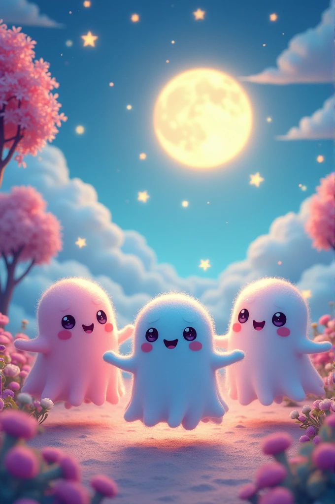 Cute adorable cartoon kawaii fantasmas