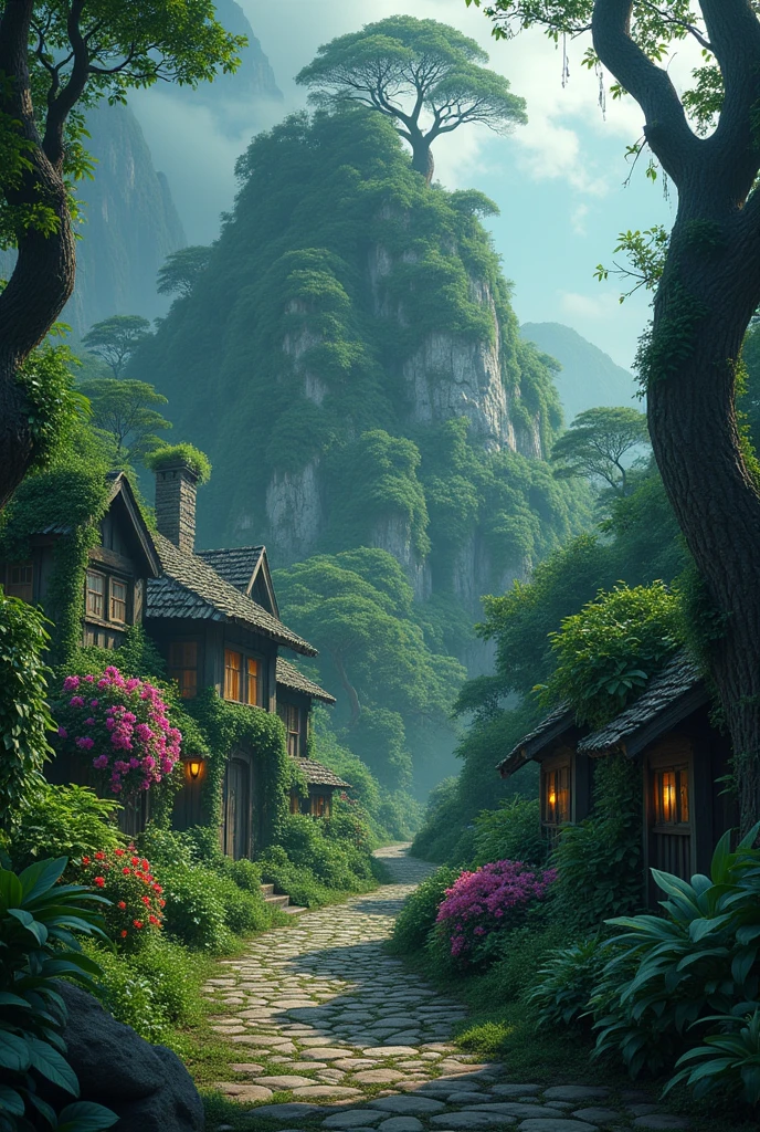 The plan of a paradise island, containing full of secrets and mystery where magic and the spirits of the forest reign. With a village and points of interest for role-playing