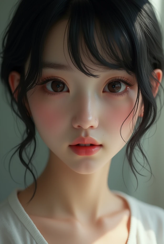 Realistic glowing skin, ,Always look at the camera, ,(sweating:1.2),Black Hair,short hair,Tie your hair short,Silky translucent white skin,best Realistic depiction,(Very detailed美しい顔), Great face and eyes, (Highest quality:1.4), (Very detailedな), (Very detailed CG 統合 8k 壁紙), Very detailed, High resolution raw color photos, Professional photography, Realistic portrait,
(Detailed RAW photos of the girl's whole body), Canon EOS R5 250mm, Sharp focus, Cinema Lighting, (No makeup:1.2), Fine skin, Delicate collarbone,(Ultra-high resolution:1.6), (Realistic:1.6),