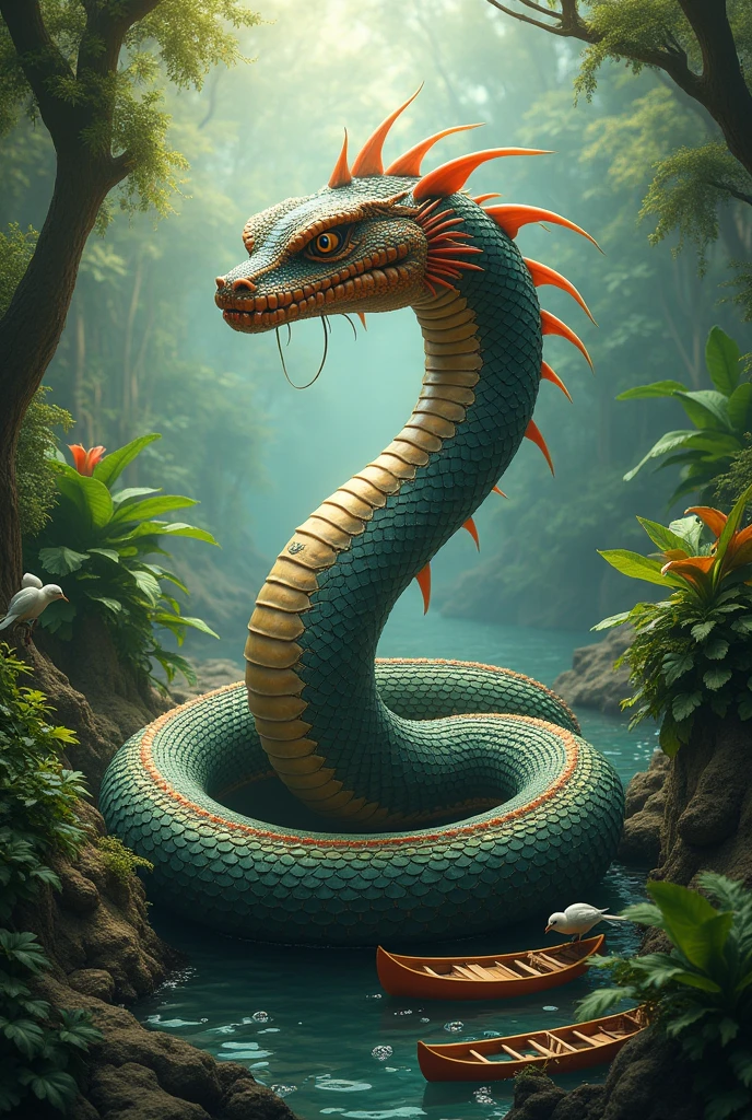 Large snake with several canoe-shaped breasts ( rowboat)