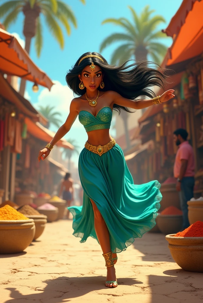 Stunning Princess Jasmine, photo in 8k, in action, cinematic.