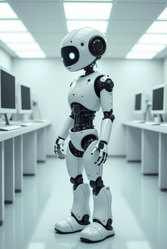 C'est dans un laboratoire Qui se nomme Egg entreprise un nouveaux prototype de robot à la forme humaine dans une pièce de blanche vide qui se nomme Franky ensuite ont lui mets de la faux paux et des yeux de Android pour qu'on pense que c'est une humaine 