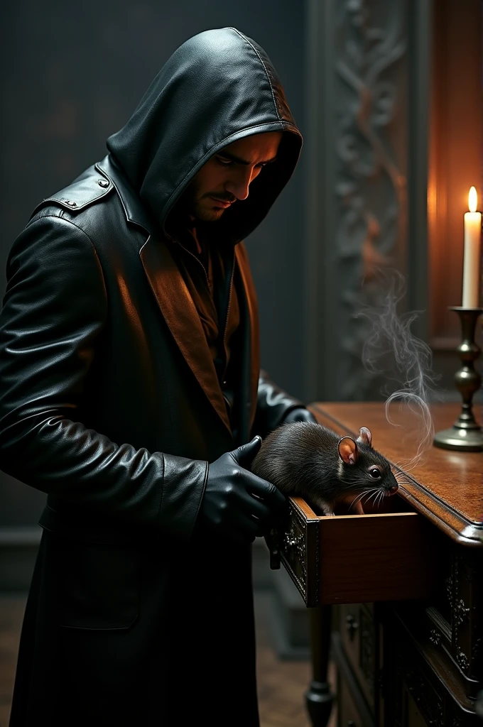Assassin qui met un rat dans un tiroir