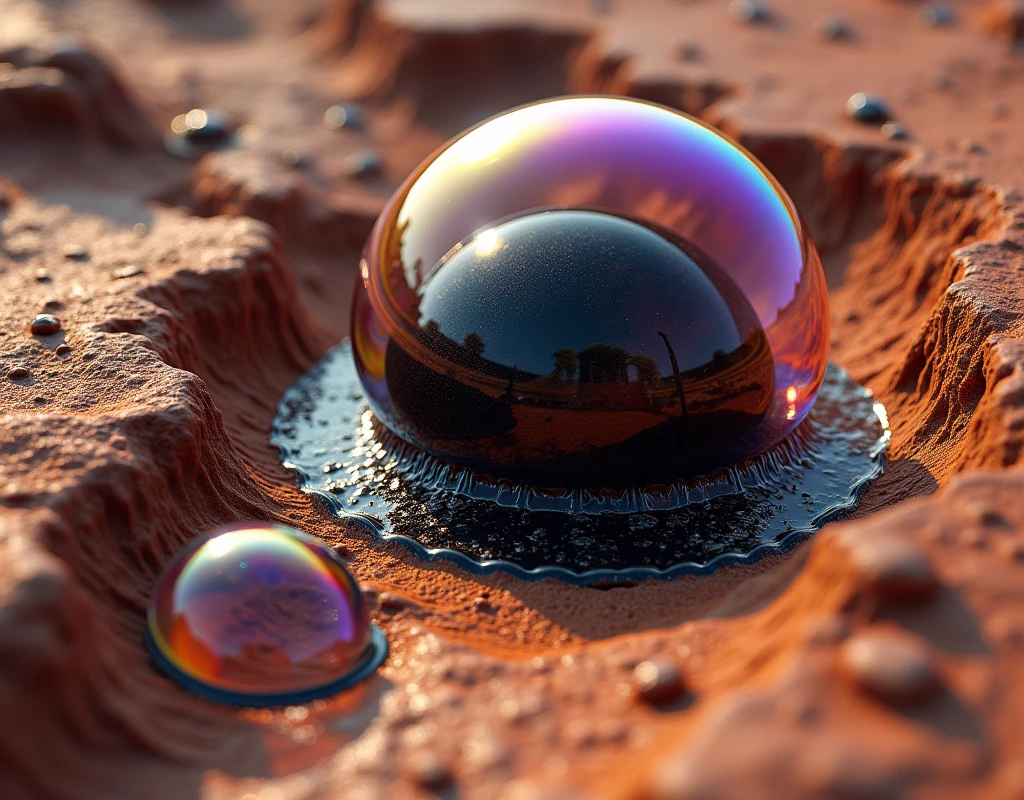 there is a veiny black bubble growing in a rift between two martian land masses, the bubble anchored itself to rift walls, and climbing higher, astronauts are witnessing it for the first time, ethereal rainbow bubbles, iridescent soapy bubbles, ethereal bubbles, bubble, foamy bubbles, soap bubbles, rainbow bubbles, air bubbles, water bubble, magic bubble barrier, bubbles rising, huge bubbles, liquid sculpture, bubbly foam, froth at the base of the bubble,