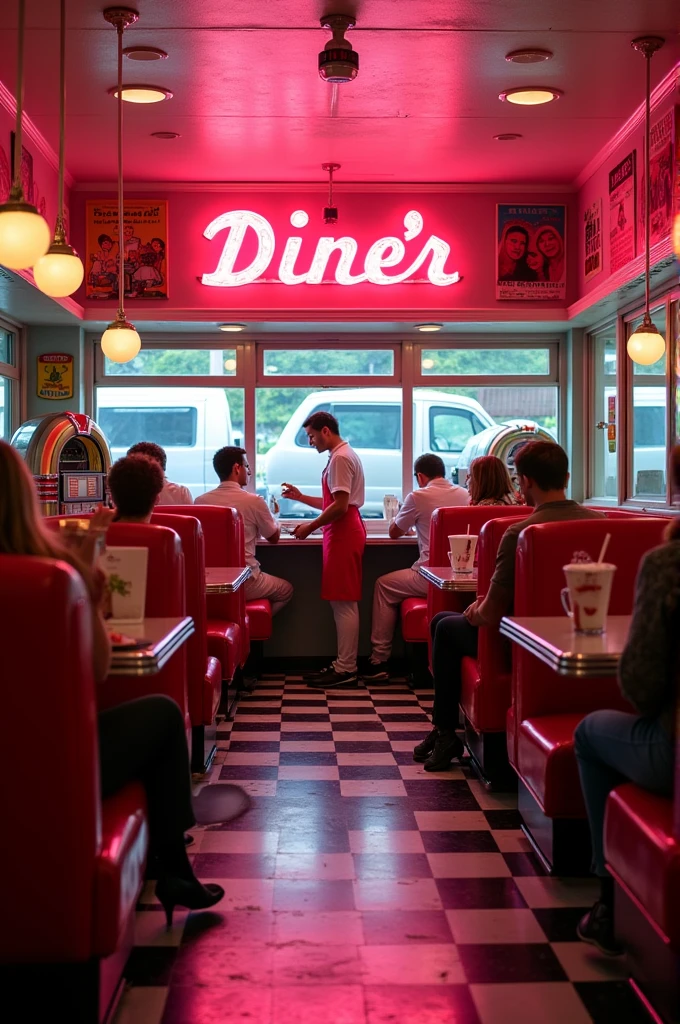 Pink neon letters "Kinn's Diner"