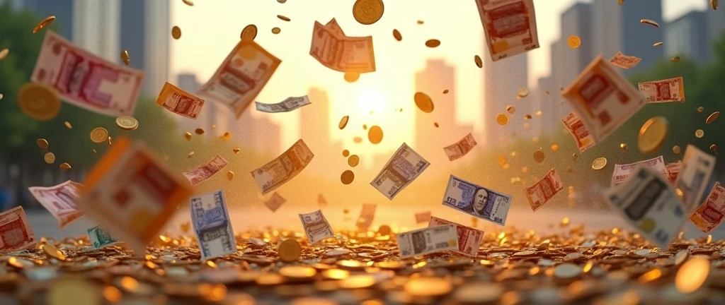 make an image with only money flying in the background