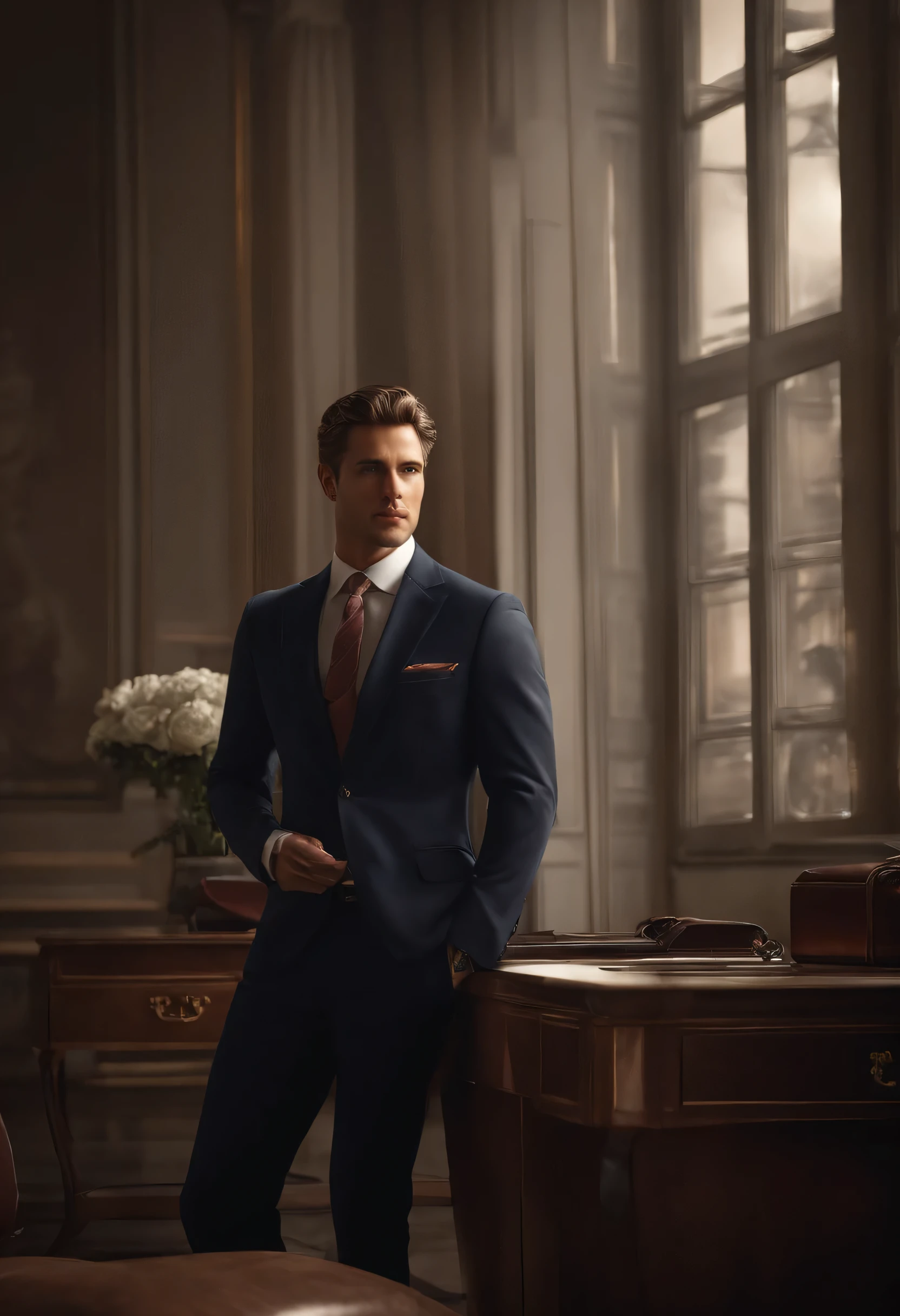 A realistic photo, Photorealistic: 1.4 Official Art, ultra detialed, Beautiful and aesthetically pleasing, beutiful, Masterpiece, of the best quality, Male Businessman