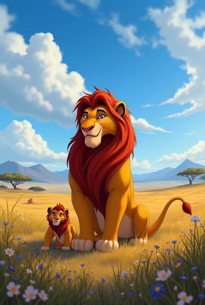 Once upon a time, in the vast and majestic Pride Lands, there was a lion named Mufasa, the noble king who ruled with wisdom and grace. His reign brought peace and prosperity to the kingdom. Mufasa had a young son named Simba, who was full of curiosity and energy. Simba adored his father and looked forward to one day becoming king himself.