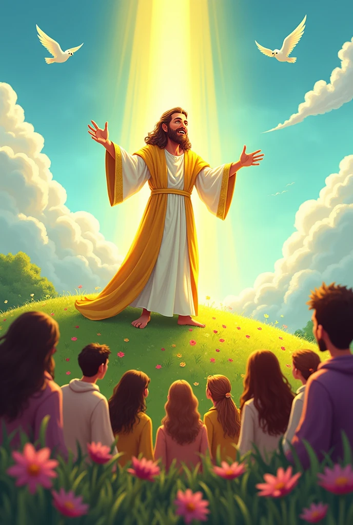 God instructing his people in cartoon