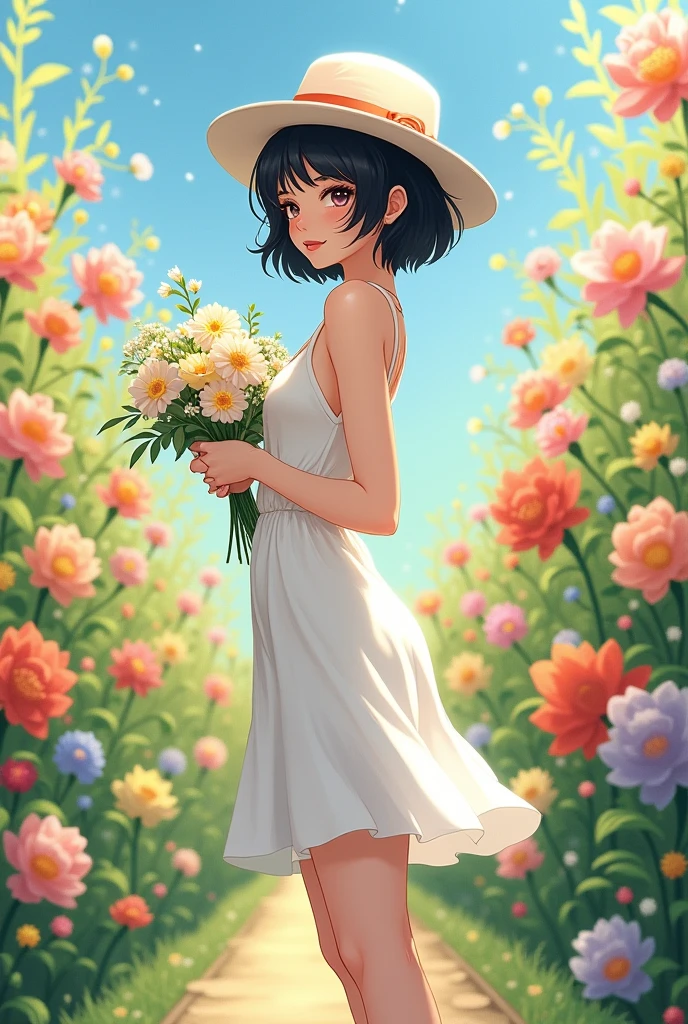 best quality,masterpiece,1girl,solo,(((NSFW))),(((9years old))),japanese girl,an extremely cute and beautiful girl,highly detailed beautiful face and eyes,petit,cute face,lovely face,baby face,shy smile,show teeth,black hair,medium short hair,Hairless pussy,flat chest,skinny,slender,(((wearing a wet transparent white floral mini summer dress))),(((standing in a flower garden))),she is looking at the viewer,hands lift up dress,(upskirt above the waist:1.1),(no panties:1.1),(legs spread wide:1.1),(no bra:1.1)