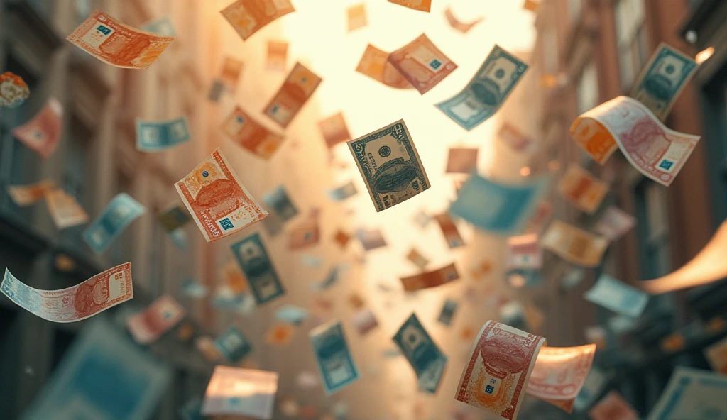 make an image with only money flying in the background