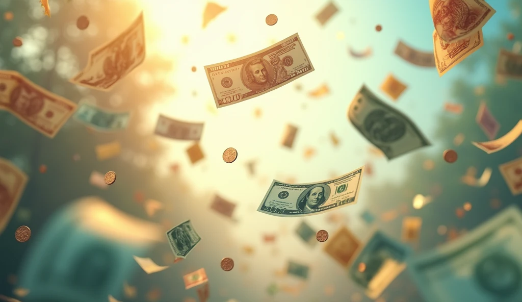 make an image with only money flying in the background