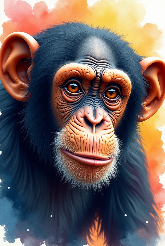monkey portrait, chimpanzee, watercolor painting, modern style, realistic, bright colors