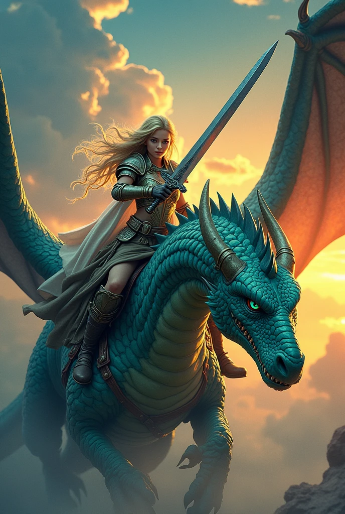 The woman knight rides her Arabian horse across the vast open plain. She wears leather armor and a helmet, and wields a spear with skill. Suddenly, a deafening roar cuts through the air. She looks up and sees a huge dragon flying towards her, her red eyes shining with fury. The woman prepares to fight, holding her spear tightly as the dragon approaches.
The (dragon) 8k, is majestic and imposing, with bright black scales and huge wings. He flaps his powerful wings and shoots a fireball towards the (woman) 4k. She swerves deftly, sliding to the side of her horse as her spear glows in the sunlight. High quality. --auto --s2