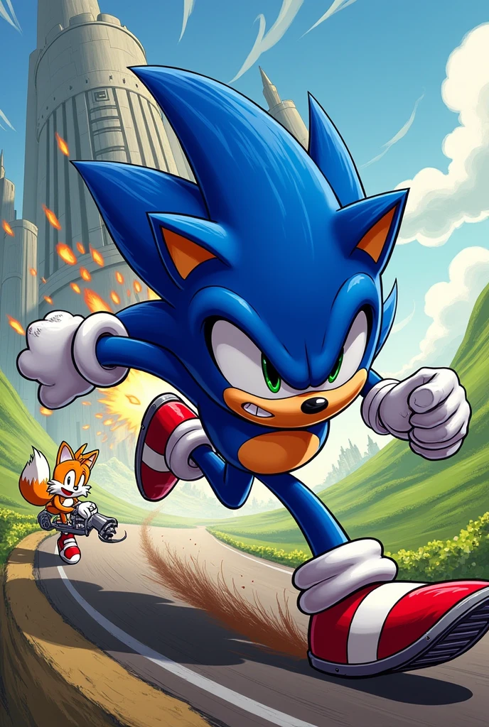Sonic the Hedgehog&#39;s tail being captured by eggman, and Sonic the Hedgehog going to rescue his friend