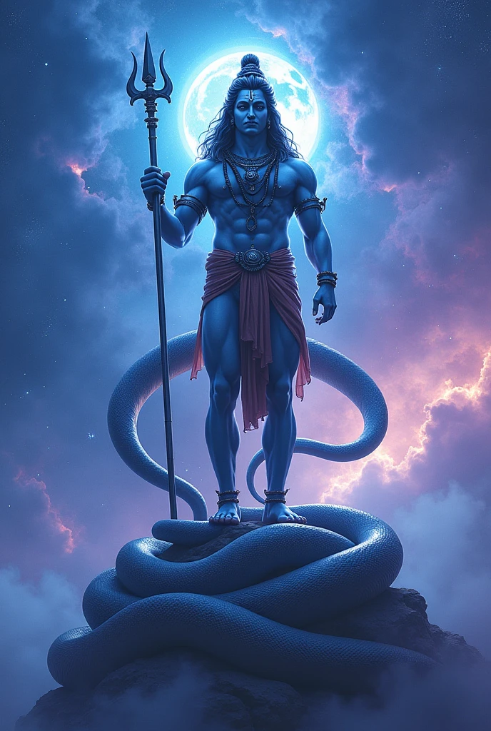 Shiv shankar name'lord danger photo,planet,near stand trident,walk,air stand , very big snake around Shiva's neck