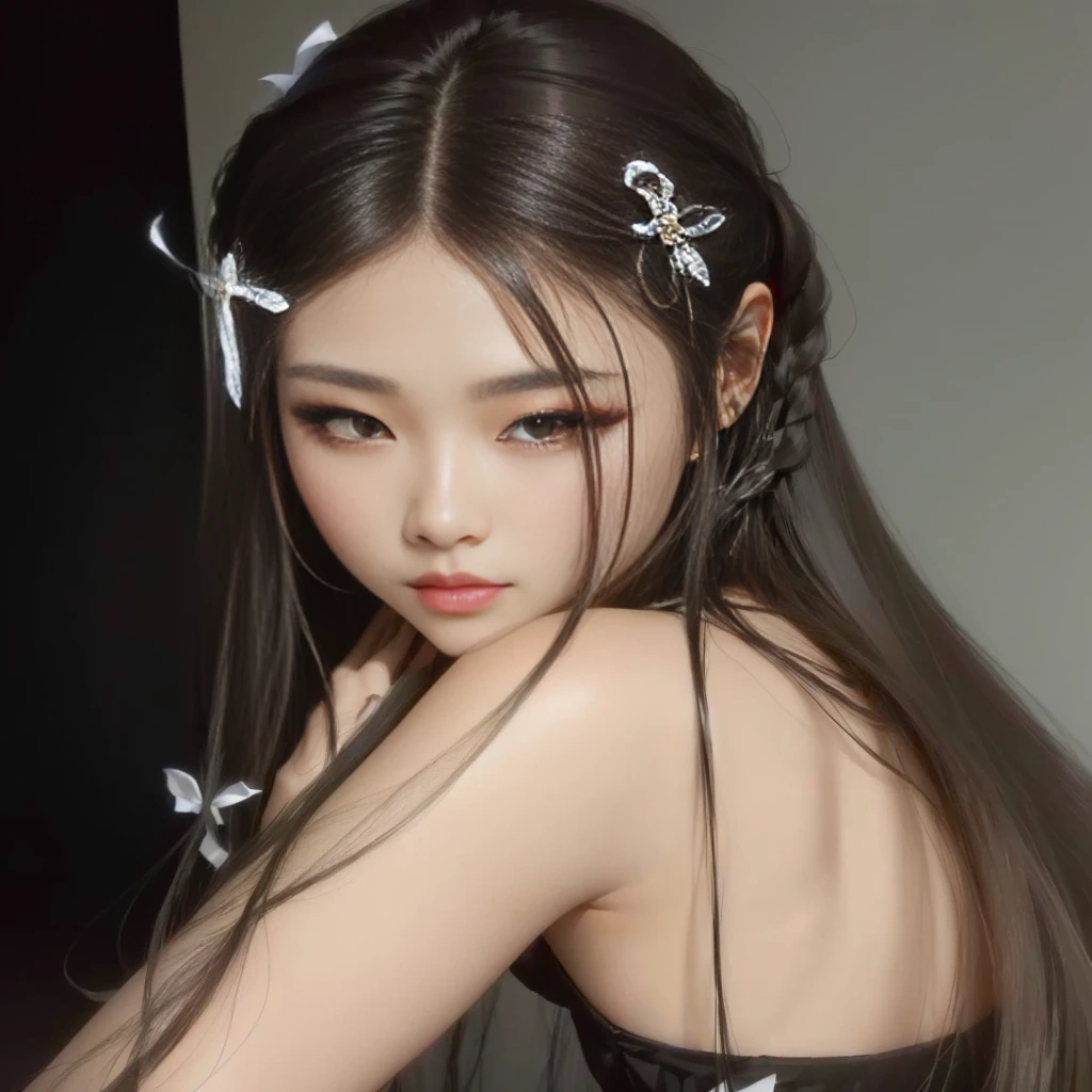 a close up of a woman with long hair wearing a black dress, blackpink jennie, korean girl, beautiful south korean woman, gorgeous young korean woman, jaeyeon nam, gorgeous chinese model, beautiful young korean woman, asian features, asian girl with long hair, popular south korean makeup, popular korean makeup, japanese model, heonhwa choe, pigtails hairstyle