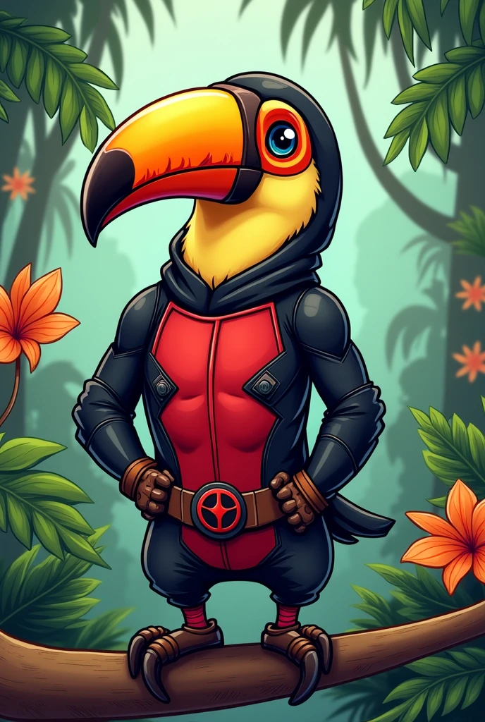 Toucan dressed as Deadpool
